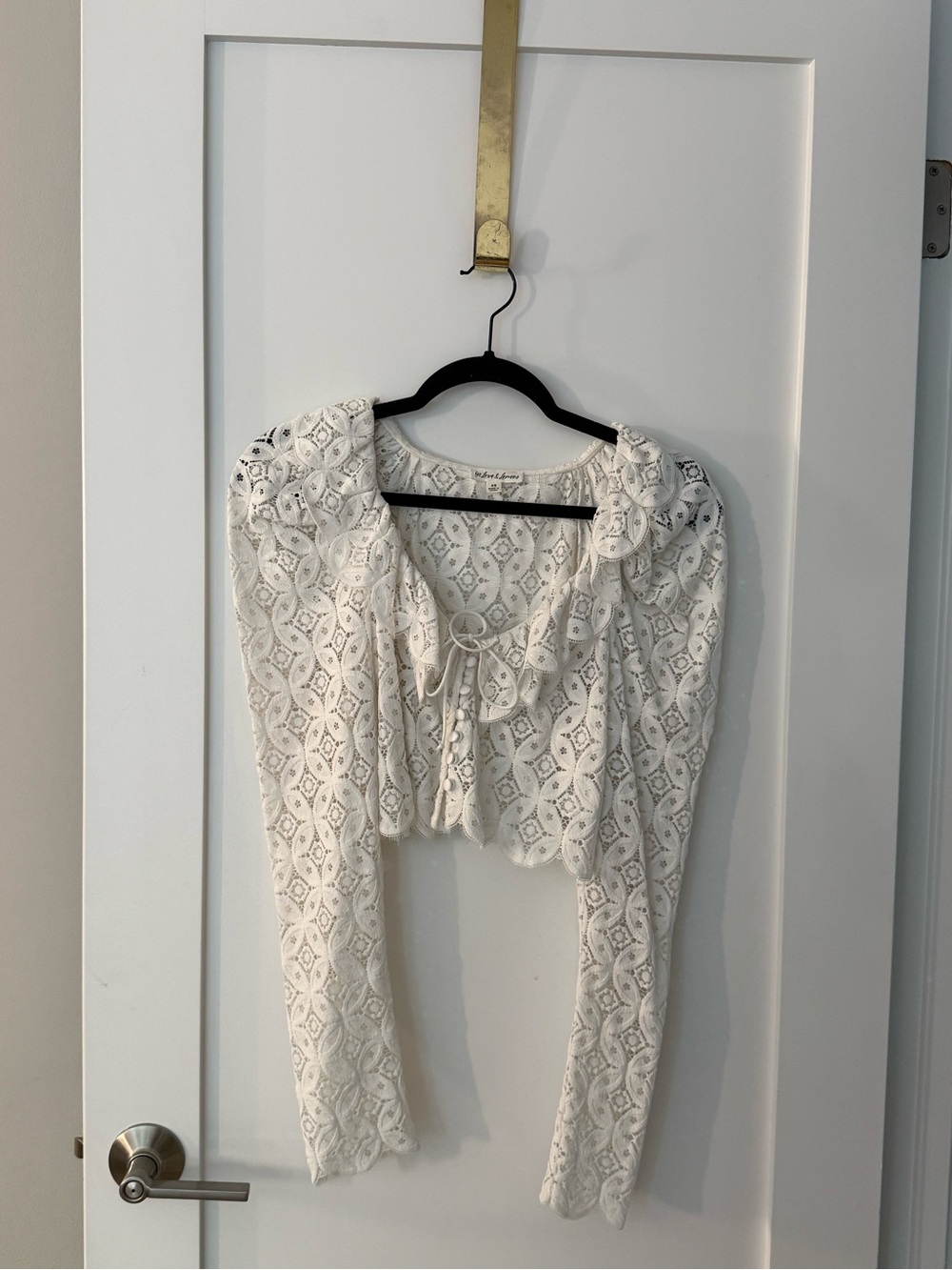 For Love And Lemons Ivory Lace Tie-Front Cropped Blouse